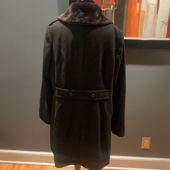 Talbots black wool blend detachable faux fur collar coat, size 14 - Picture 7 of 12